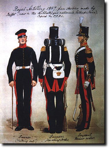 Gunner & Sergeant Uniforms, Royal Artillery 1847