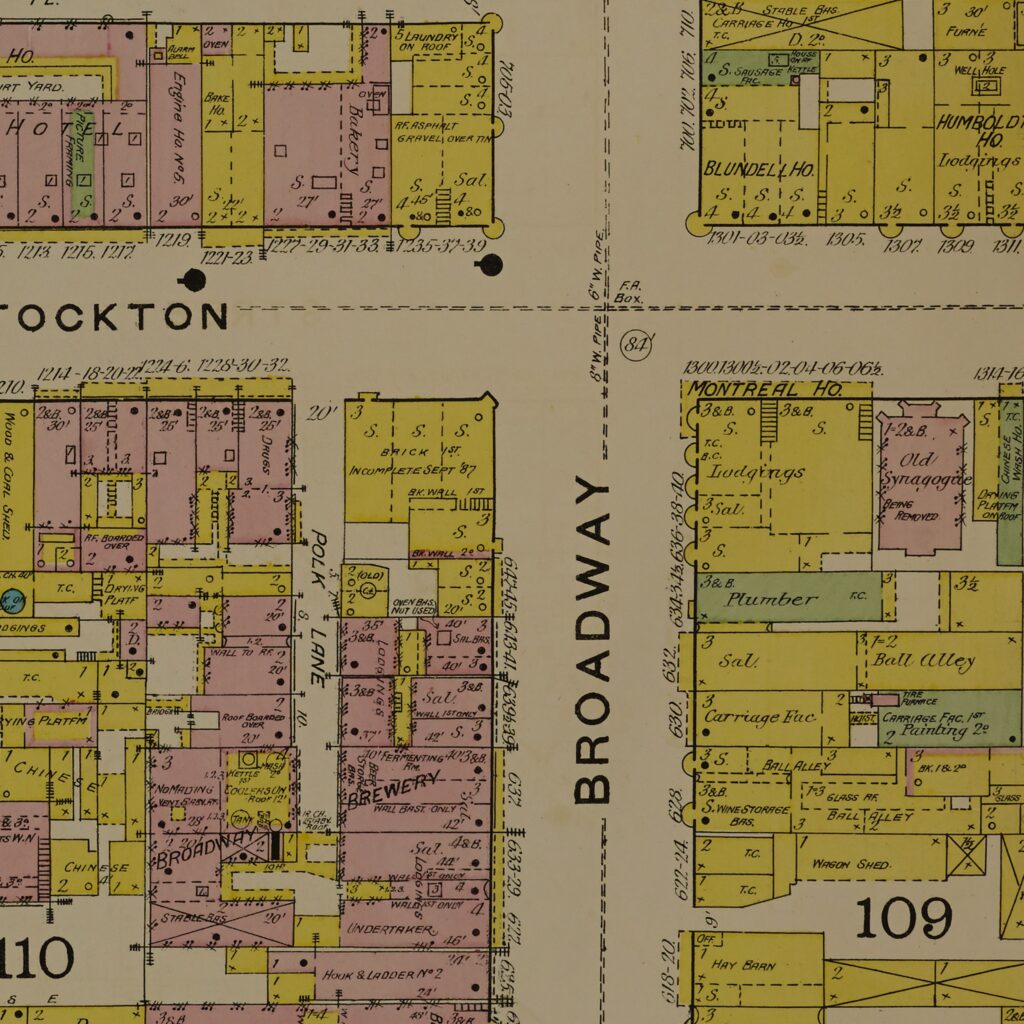 Stockton Ave & Broadway, San Francisco Sanborn Fire Insurance Map from San Francisco, San Francisco County, California. 1887