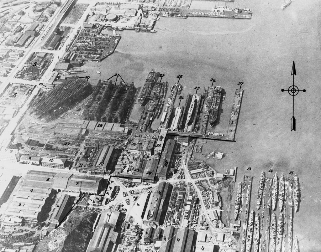 Aerial view of Union Iron Works San Francisco circa 1918